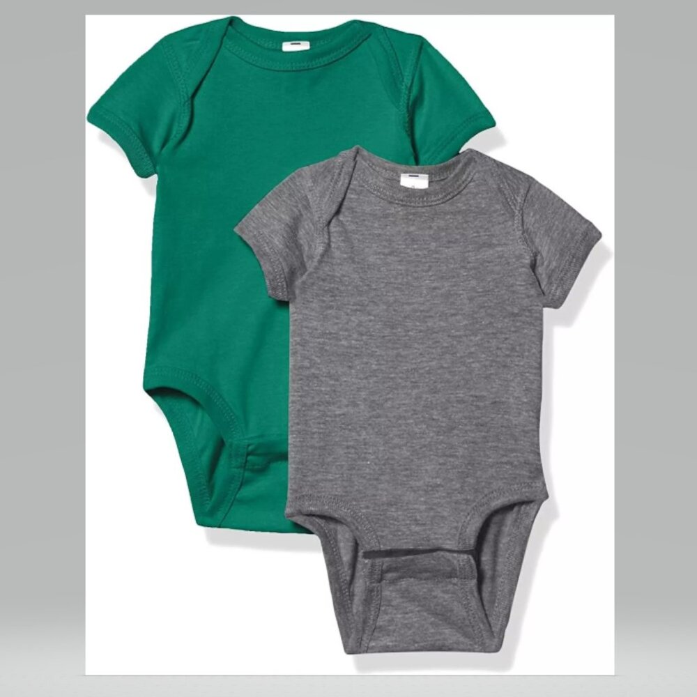 2 PACK NEWBORN Baby Boys' Fine Jersey Bodysuit 4424- GRANITE HEATHER/KELLY GREEN